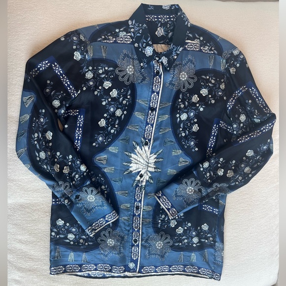 Sandro Blue Floral Button Down Shirt - Picture 1 of 2
